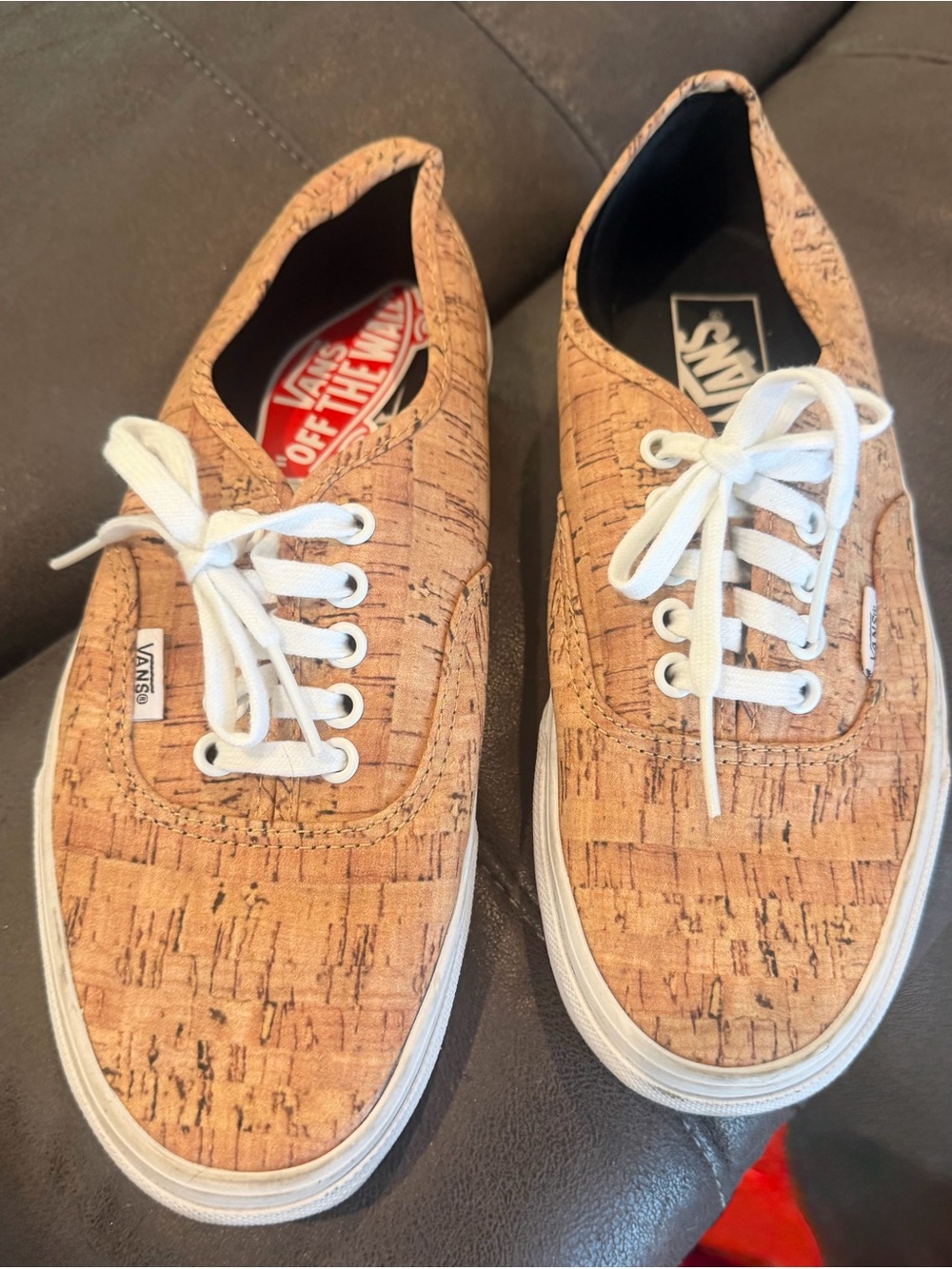 Vans Authentic Cork-Print Sneakers in Light Brown with White Laces